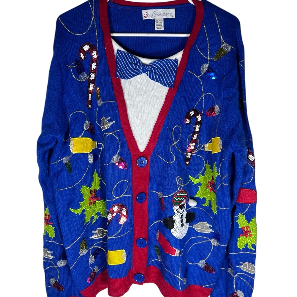 Blue Holiday Christmas Sweater with Red Accents Size XXL